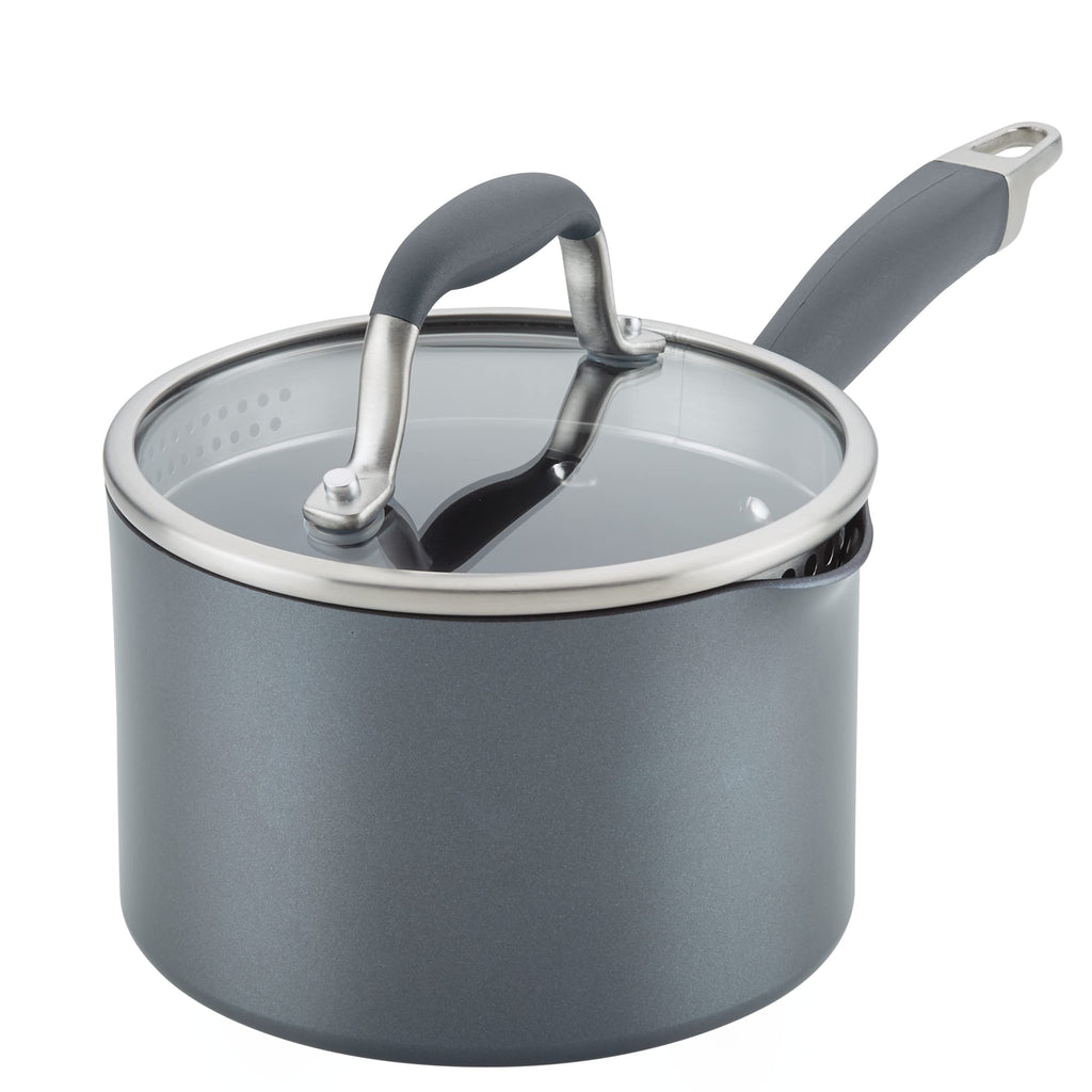 Anolon Advanced Home Nonstick Saucepan with Straining Lid, 2-Quart, Onyx