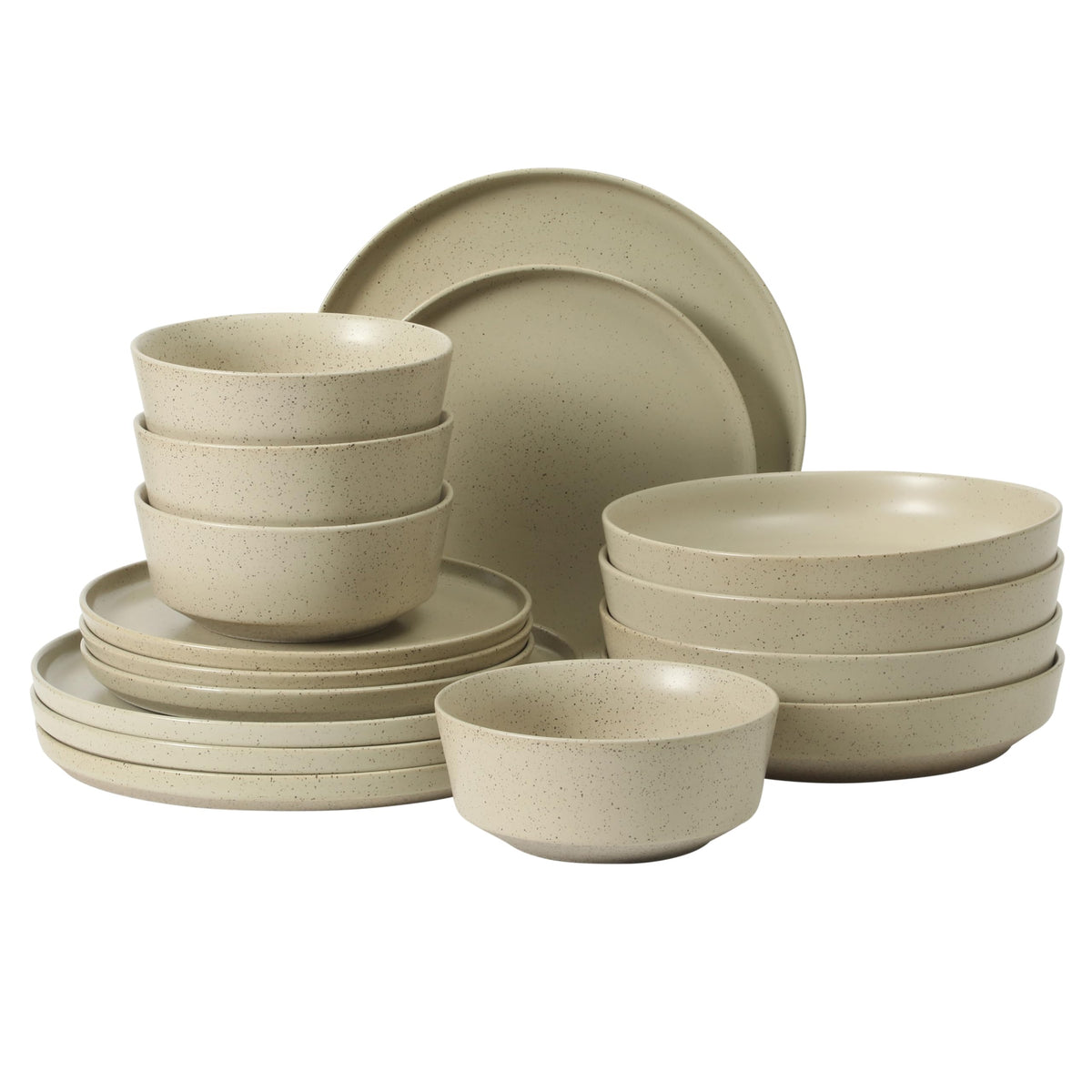 Gibson Elite Menlo Park 16-Piece Pottery Clay Stoneware Dinnerware Set – White Reactive Glaze, Embossed Plates and Bowls W/Pasta Bowl, Service for 4 – Microwave & Dishwasher Safe