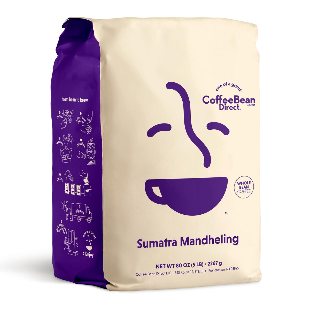 Coffee Bean Direct Tanzanian Peaberry, Whole Bean, 5lb Bag