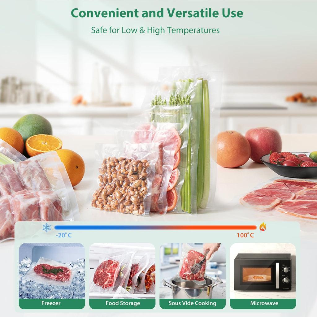 Beelicious Pro Vacuum Sealer Bags for Food Storage 150 Gallon 11" x 16" and Quart 8" x 12" and Pint 6" x 10", with BPA-Free, Commercial PreCut Vacuum Seal Bags for Sous Vide & Seal a Meal