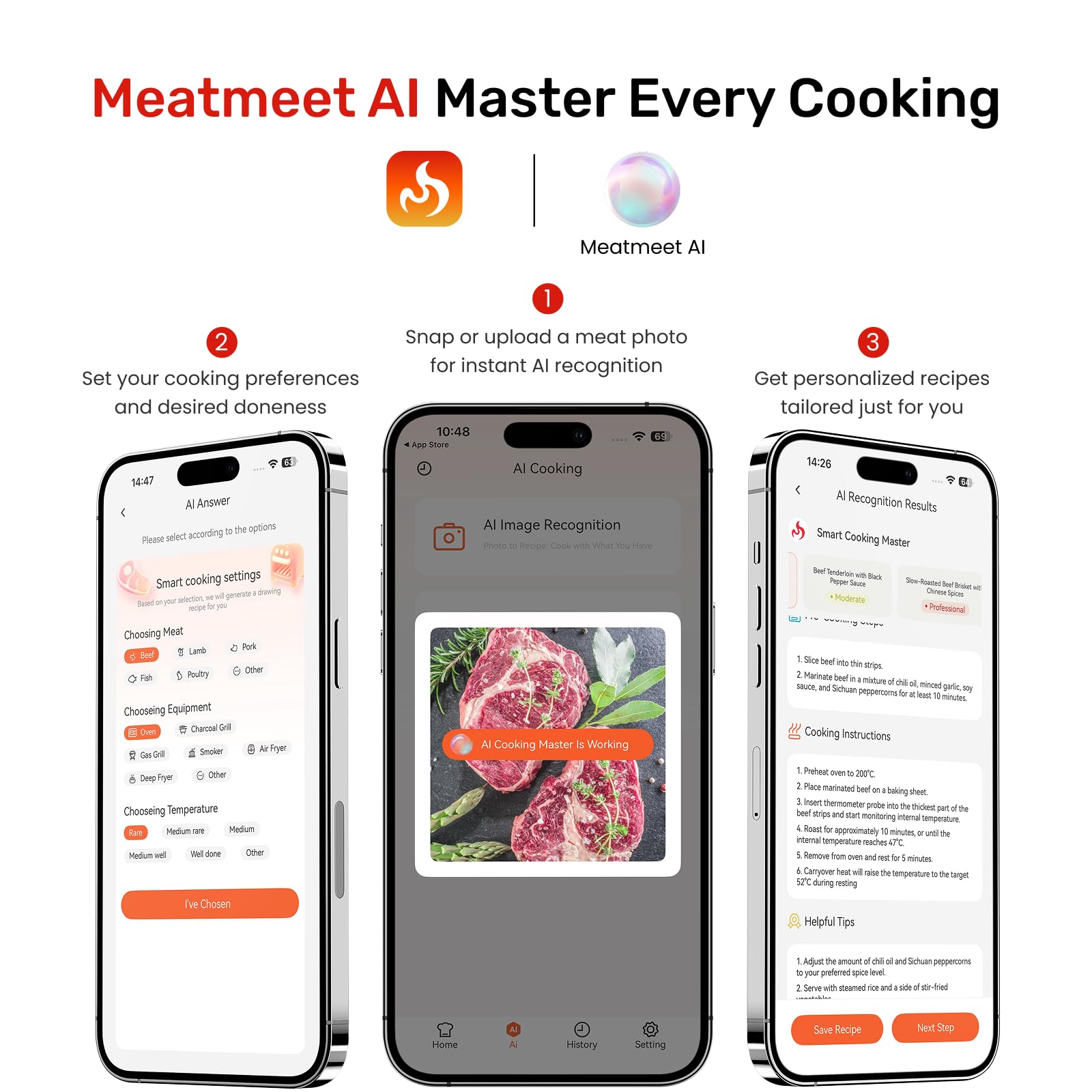 Meatmeet Wireless Meat Thermometer Digital, ±0.18℉ Accuracy with 6 Sensors