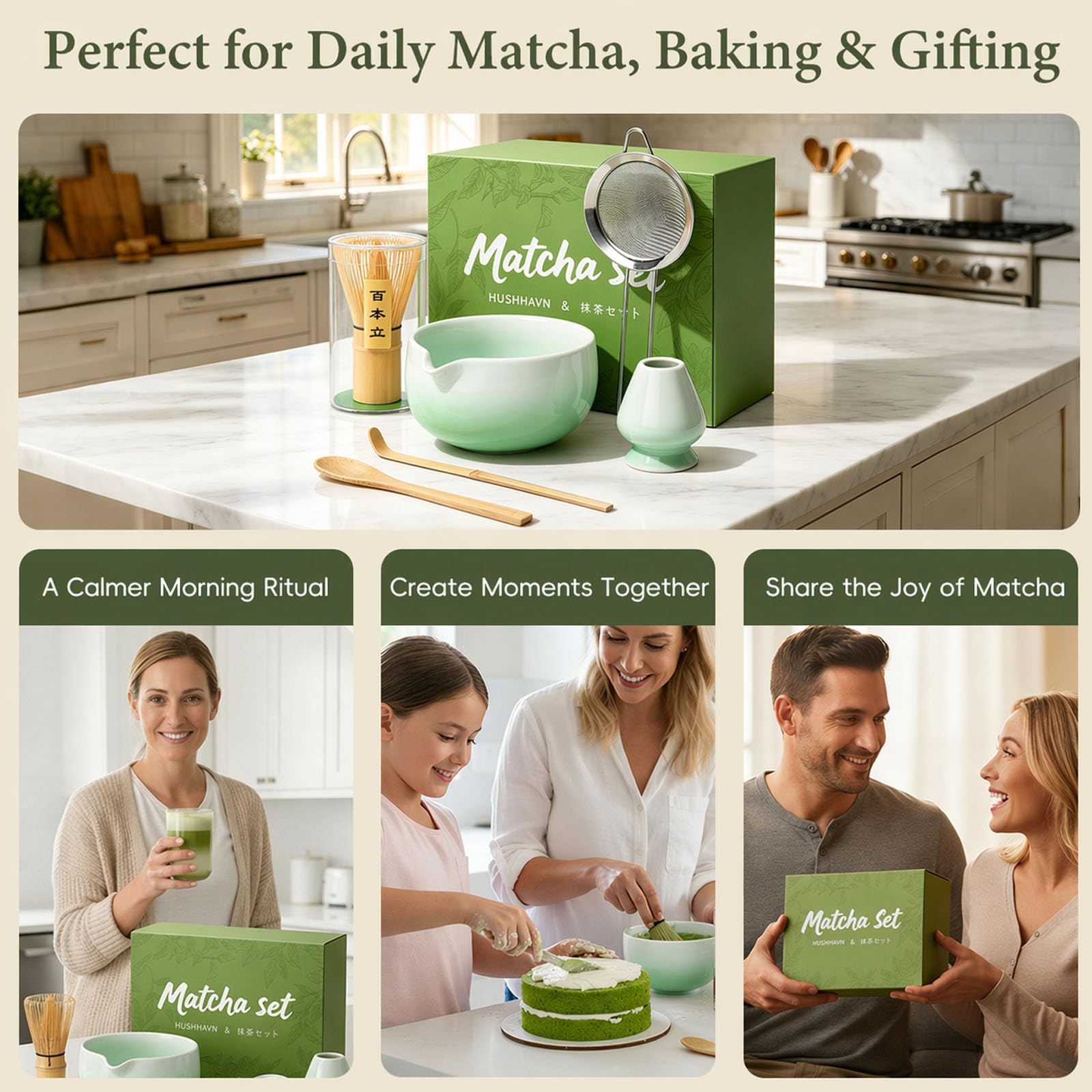 HUSHHAVN Matcha Whisk Set with Ceramic Bowl & Bamboo Chasen