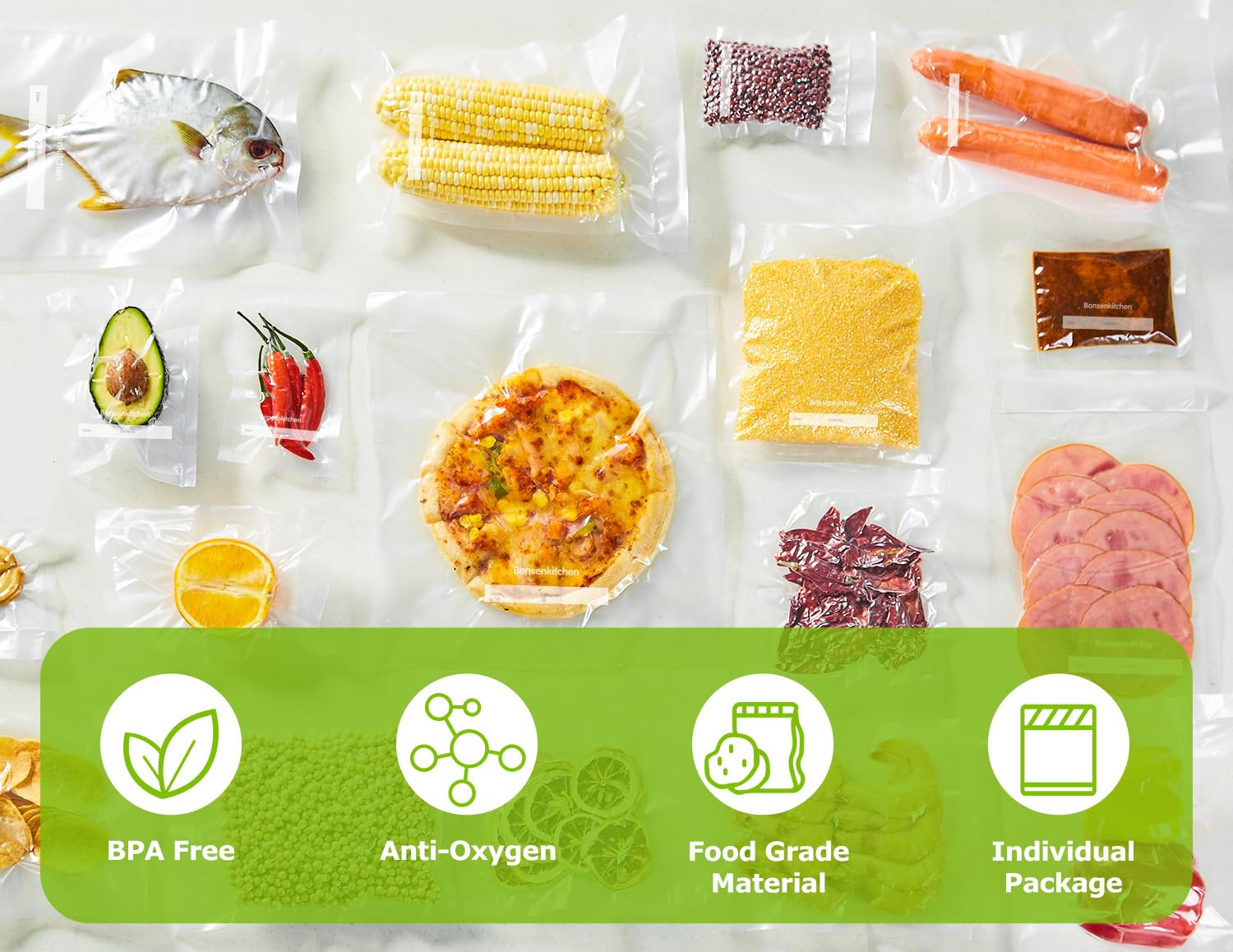 Bonsenkitchen Vacuum Sealer Bags, Commercial Grade, BPA Free