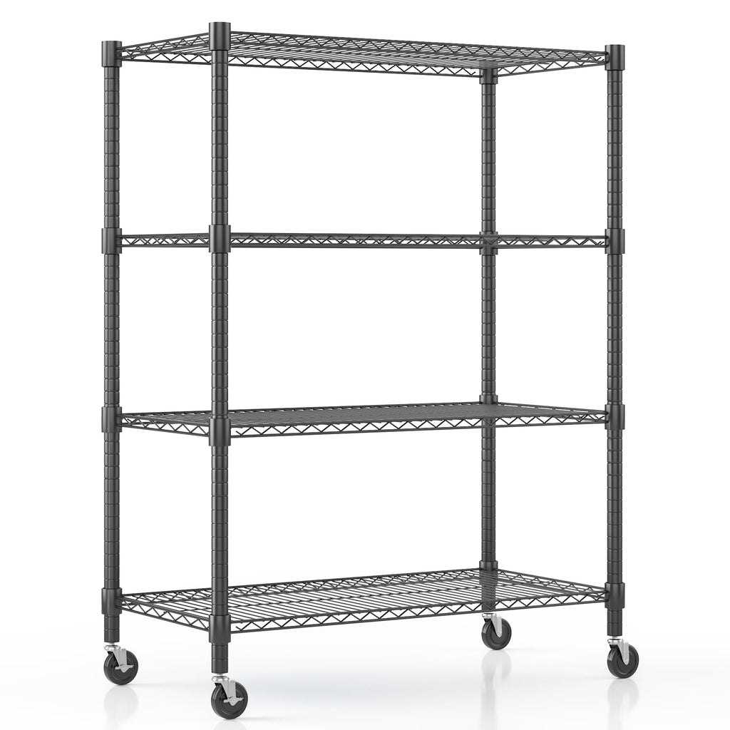 Himimi 72" H Storage Shelves 4 Tier Metal Shelving Adjustable Wire Shelf with Wheels, Heavy Duty Shelving for Garage Kitchen Pantry Bathroom Laundry 18" D*48" W*72" H, Black