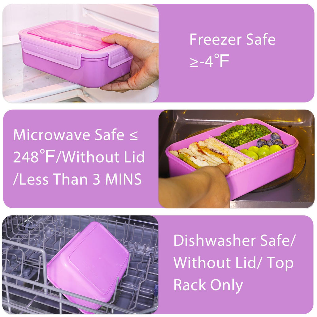 Caperci Classic Bento Lunch Box for Kids & Adults - Leakpoof 47oz Food Lunch Containers for Girls Women, 3-Compartment, Built-in Utensil Set, BPA-Free, Dishwasher/Microwave Safe (Vivid Orchid)