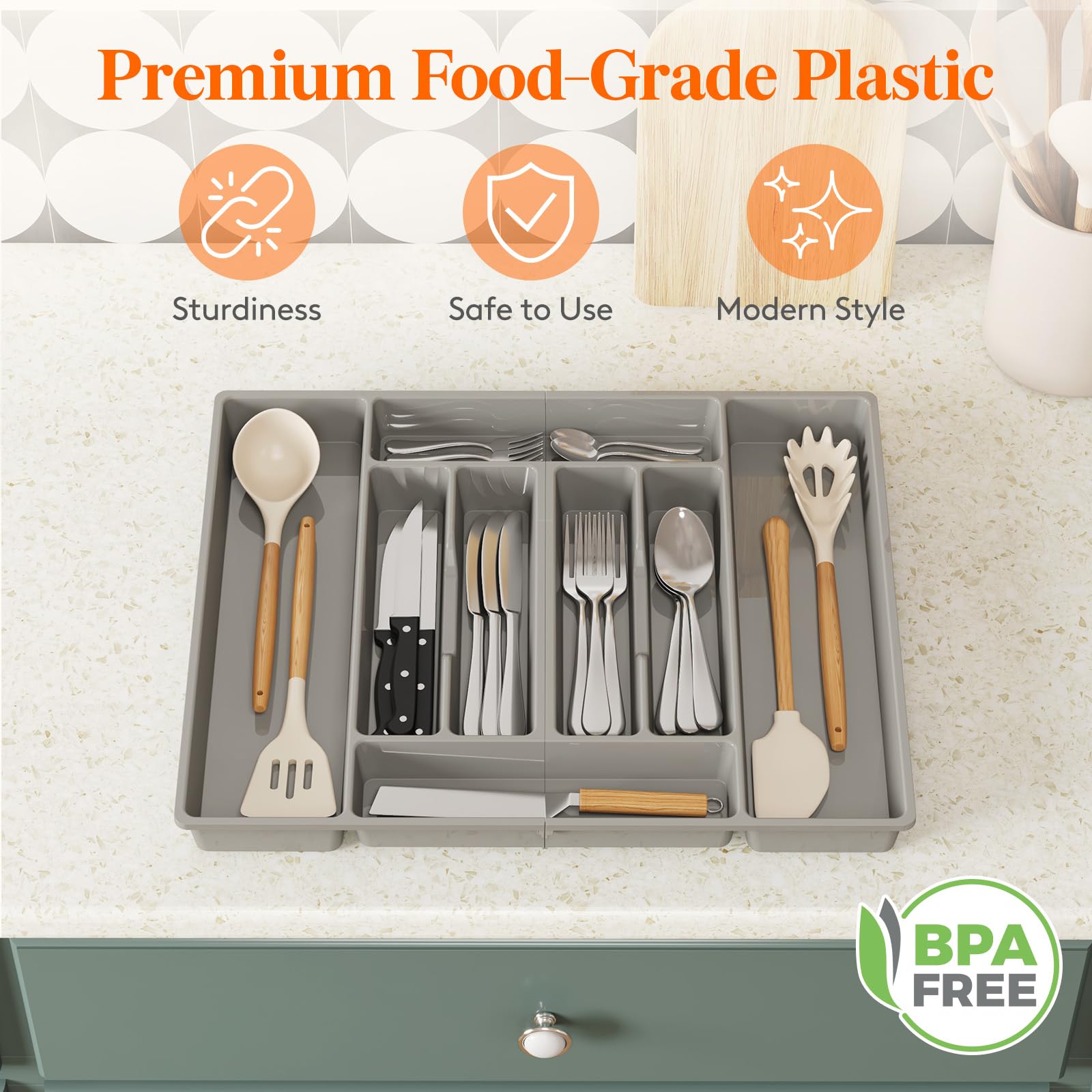 Lifewit Silverware Organizer, Plastic Kitchen Utensil Drawer Tray