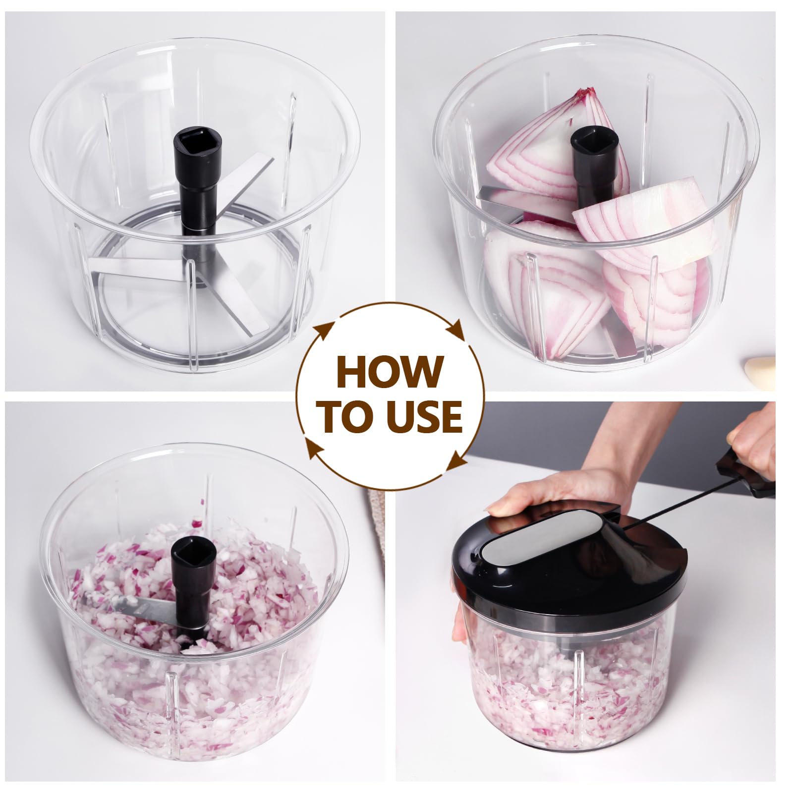 LHS Manual Food Processor Large Vegetable Chopper, 1000ML Pull String Chopper Garlic Mincer Onion Cutter for Veggies,Salad,Fruits, Nuts, BPA Free, Black