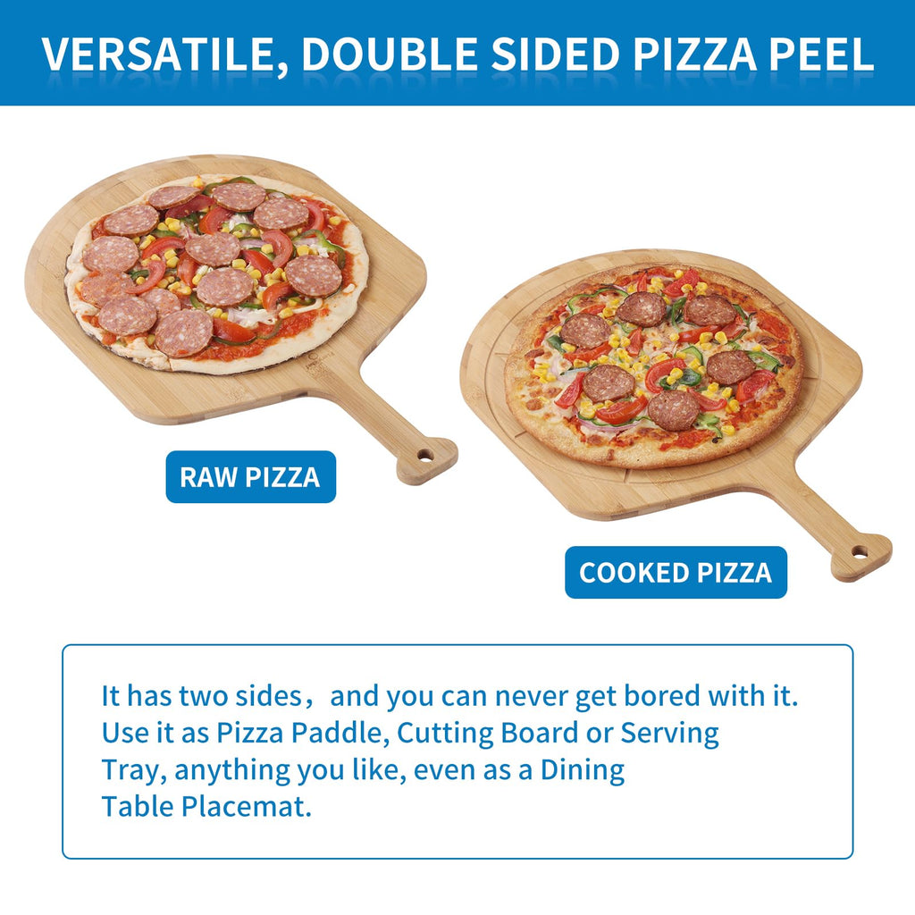 Fiery Chef 16" Bamboo Pizza Peel with 8 Slice Grooves, 23.6" x 16"