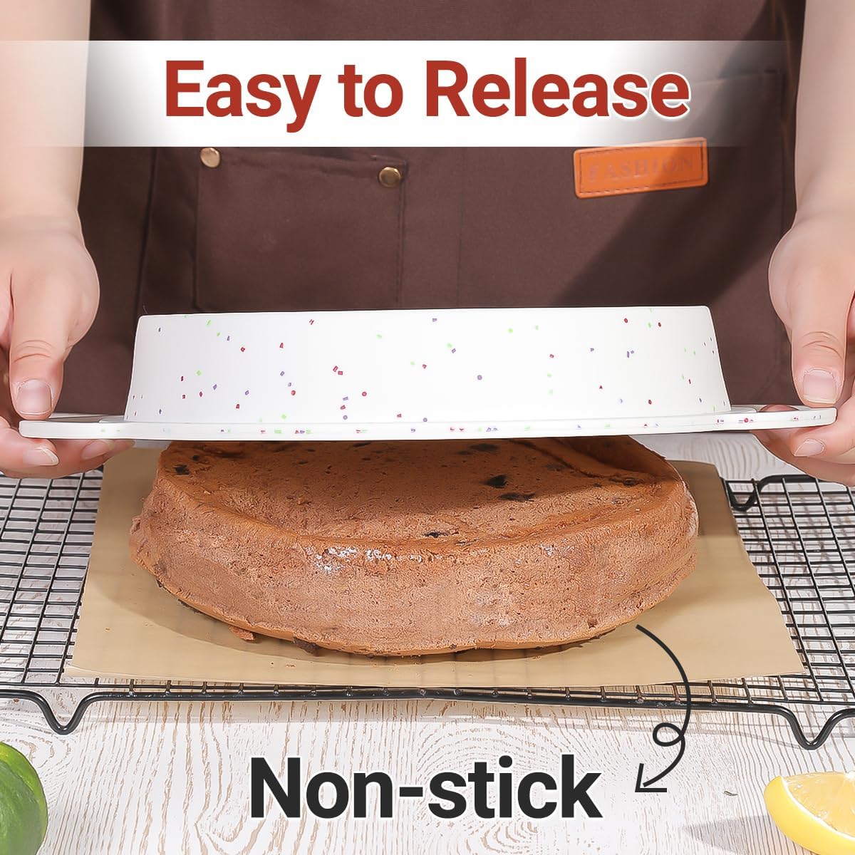 9 Inch Round Cake Pan, Metal Reinforced Frame Silicone Cake Mold for Baking with Handle Easy to Move 2 Pack Confetti