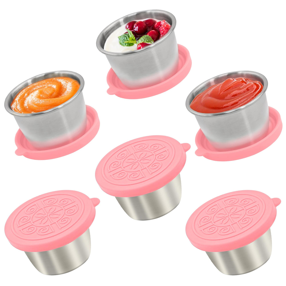 Qukaka 1.6 oz Stainless Steel Salad Dressing Containers with Lids, 6 Pack