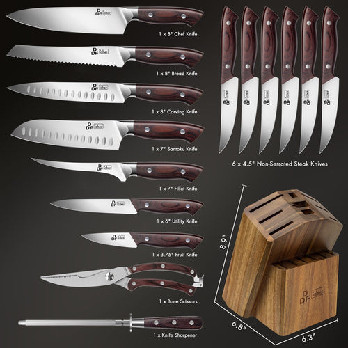 16-Piece Kitchen Knife Set, High-Carbon Stainless Steel, Pakkawood Handles