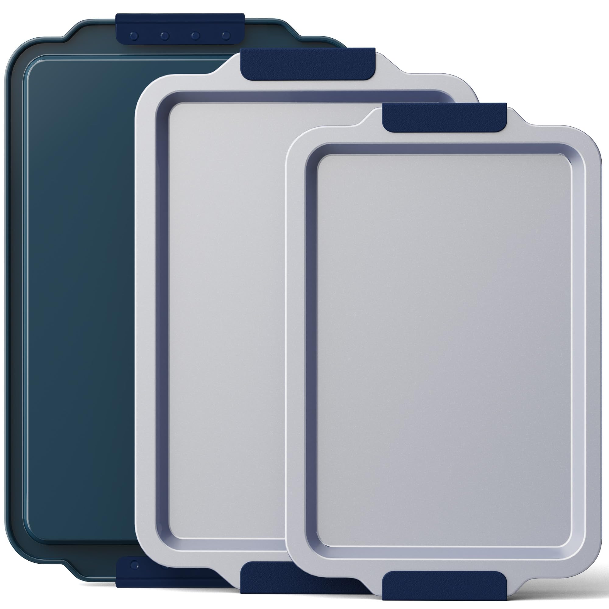 BRONYPRO Non Stick Ceramic Baking Sheet Pan Set of 3, Natural Non Toxic Cookie Sheets for Baking - PFOA, PTFE Free, Heavy Duty Aluminized Steel Oven Trays for Cooking with Silicone Handles, Navy