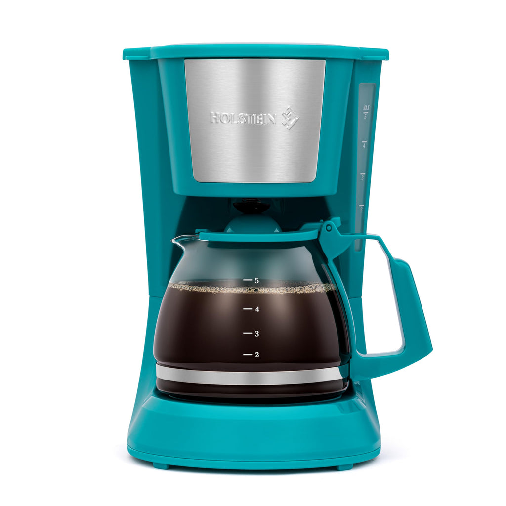 Holstein Housewares 5 Cup Drip Coffee Maker – Compact and User-Friendly with Auto Pause & Serve, Reusable Filter, Measuring Spoon & Glass Carafe, Office & Dorm Use, Yellow