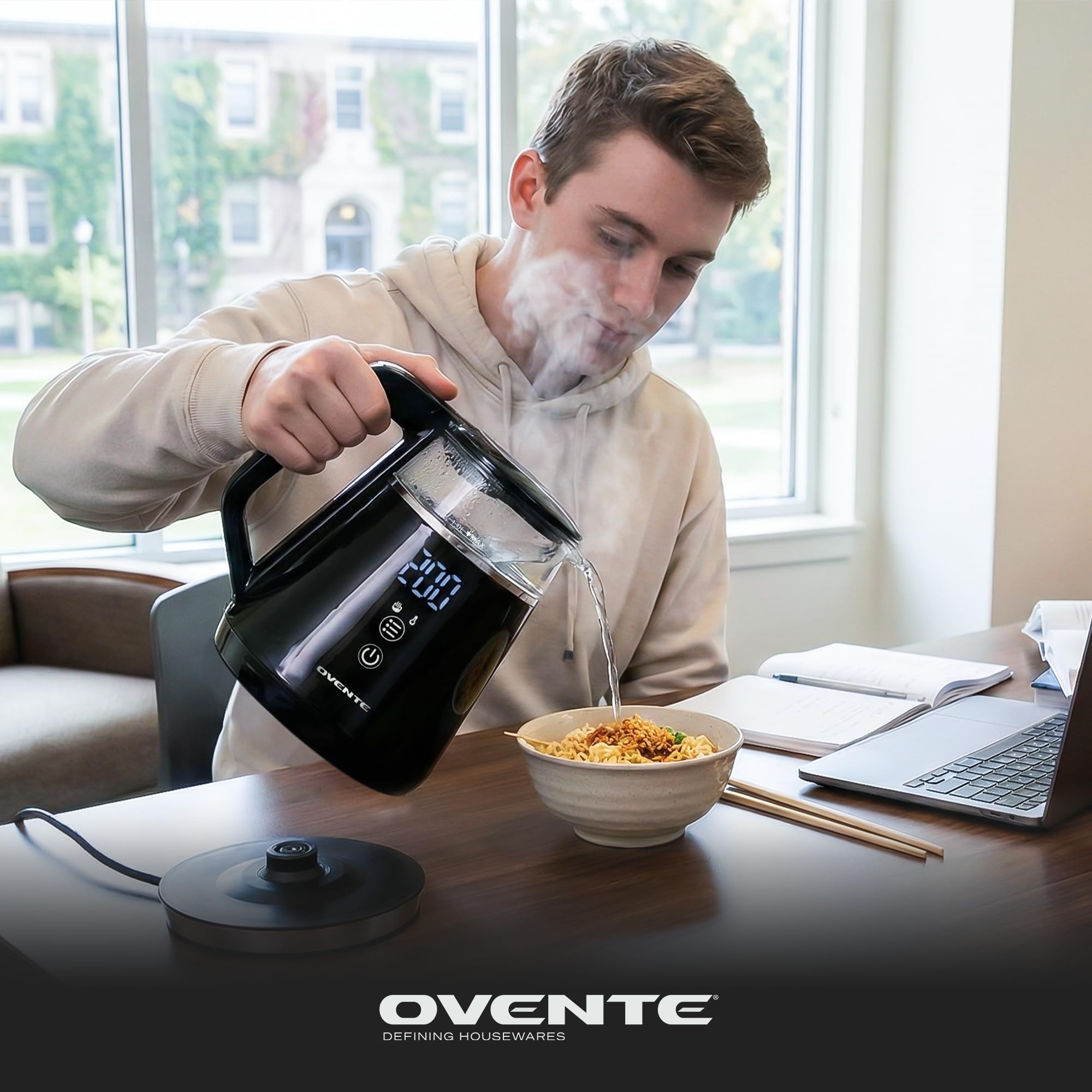 OVENTE 1L Electric Kettle with Temperature Control, 1500W, Black KD95B
