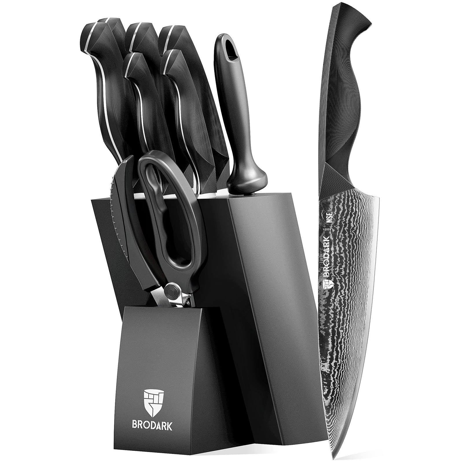 BRODARK Knife Set, 9PCS Damascus Knife Set with Block, Japanese Knives