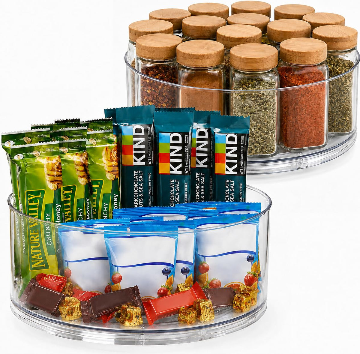 Oizeir Lazy Susan Turntable (2-Pack) - Clear Acrylic, Rotates 360 Degrees, Easily Organize Your Fridge, Cabinet or Counter - Carousel Storage for Food, Spices, Cosmetics