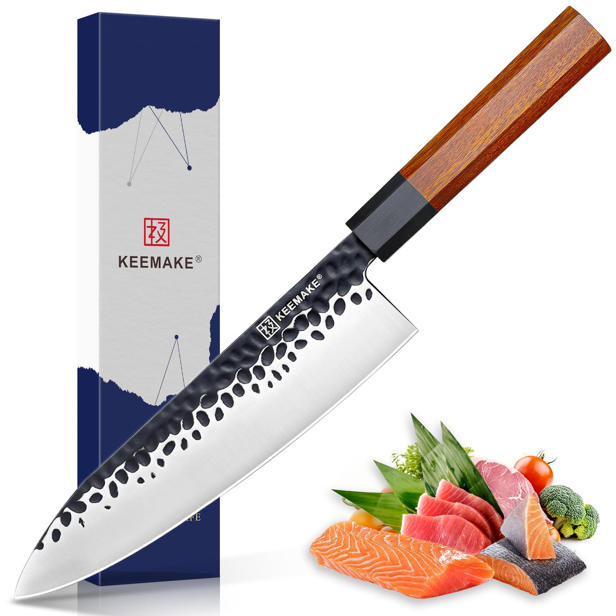 KEEMAKE 8 Inch Chef Knife, Japanese Hand Forged
