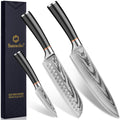 Sunnecko Damascus Knives Set,Japanese VG10 Core Steel Damascus 3PCS Chef Knife Set,Professional Razor Sharp Kitchen Knives Set with Knife Sharpner