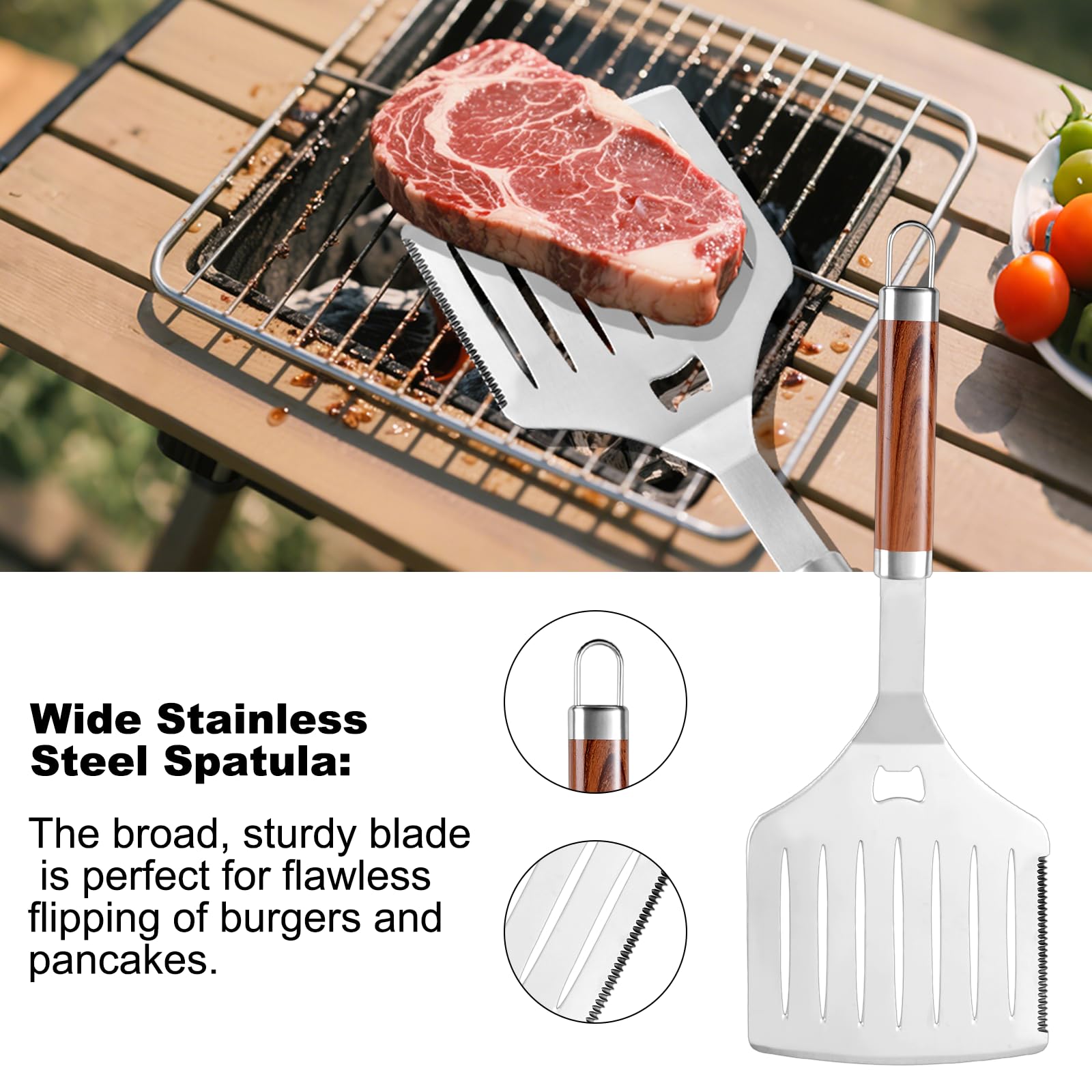 YJHOLE Grilling Accessories Set Large Spatula Fork Cleaning Brush Food Tongs Durable Stainless Steel BBQ Grill Tools with Extra Thick Storage Case BBQ Accessories Grill Set