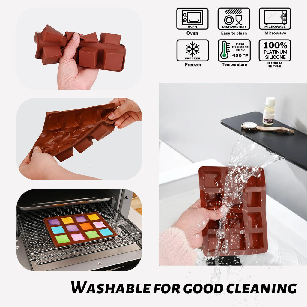 Wax Melts Molds Silicone, 3 Pcs 12-Cavities Square Silicone Mold for Scented Wax Melts, Chocolate Truffles, Candy, Jelly, Ice Cube Tray