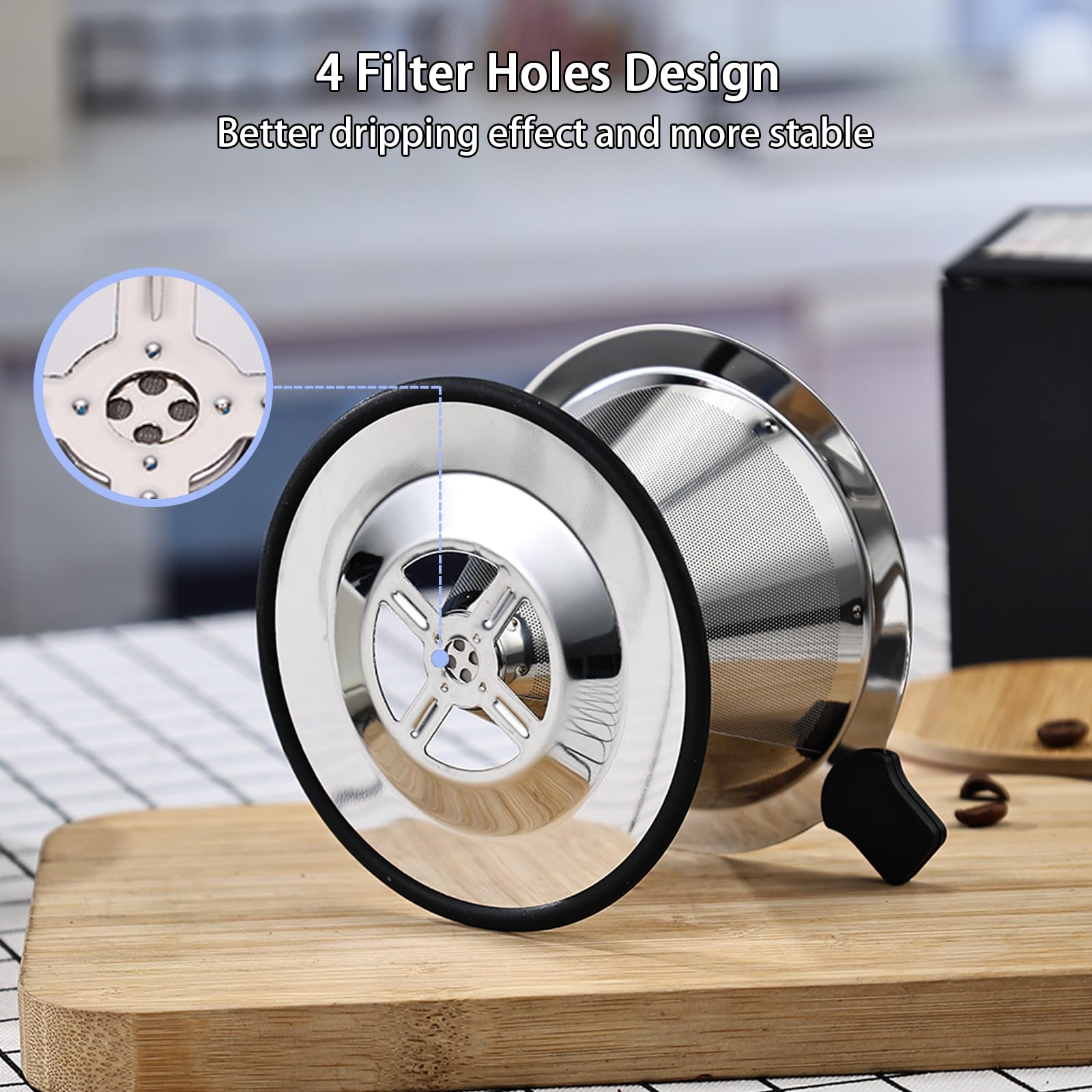 Pour Over Coffee Filter Dripper, Stainless Steel Metal Cone Coffee Filter