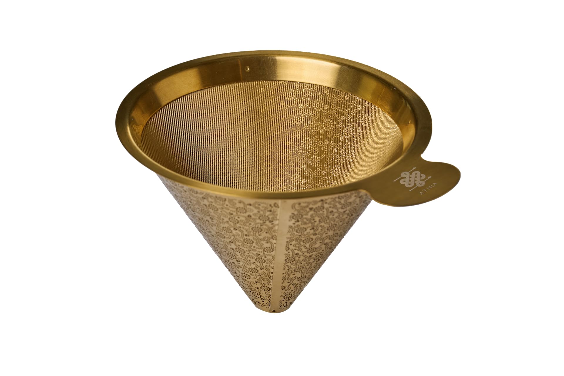 ATHIA Golden Dripper Reusable Stainless Steel Coffee Filter Paperless Cone Filter for Drip Coffee Makers Eco-Friendly Easy Clean Compatible with Most Coffee Makers (Golden, Cone Shape)