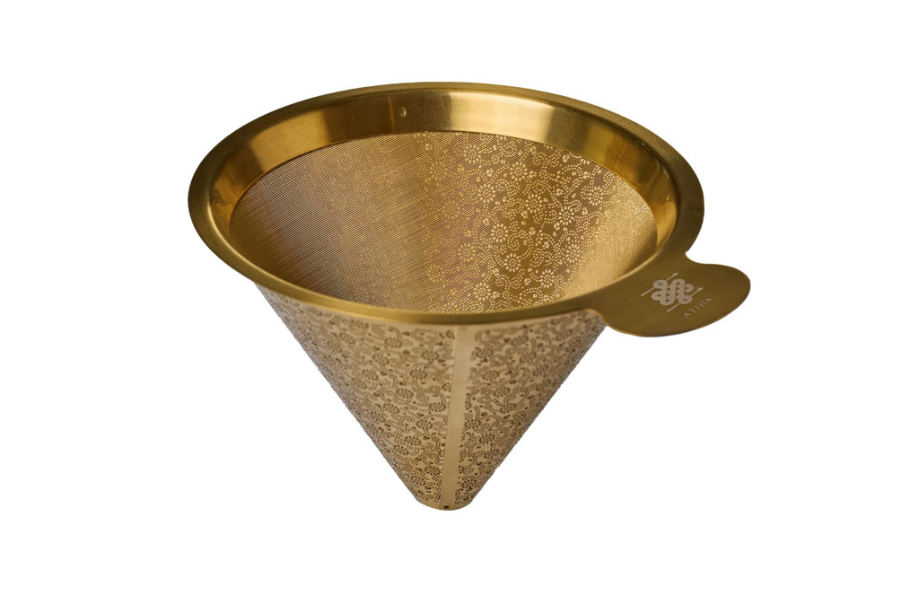 ATHIA Golden Dripper Reusable Stainless Steel Coffee Filter Paperless Cone Filter for Drip Coffee Makers Eco-Friendly Easy Clean Compatible with Most Coffee Makers (Golden, Cone Shape)