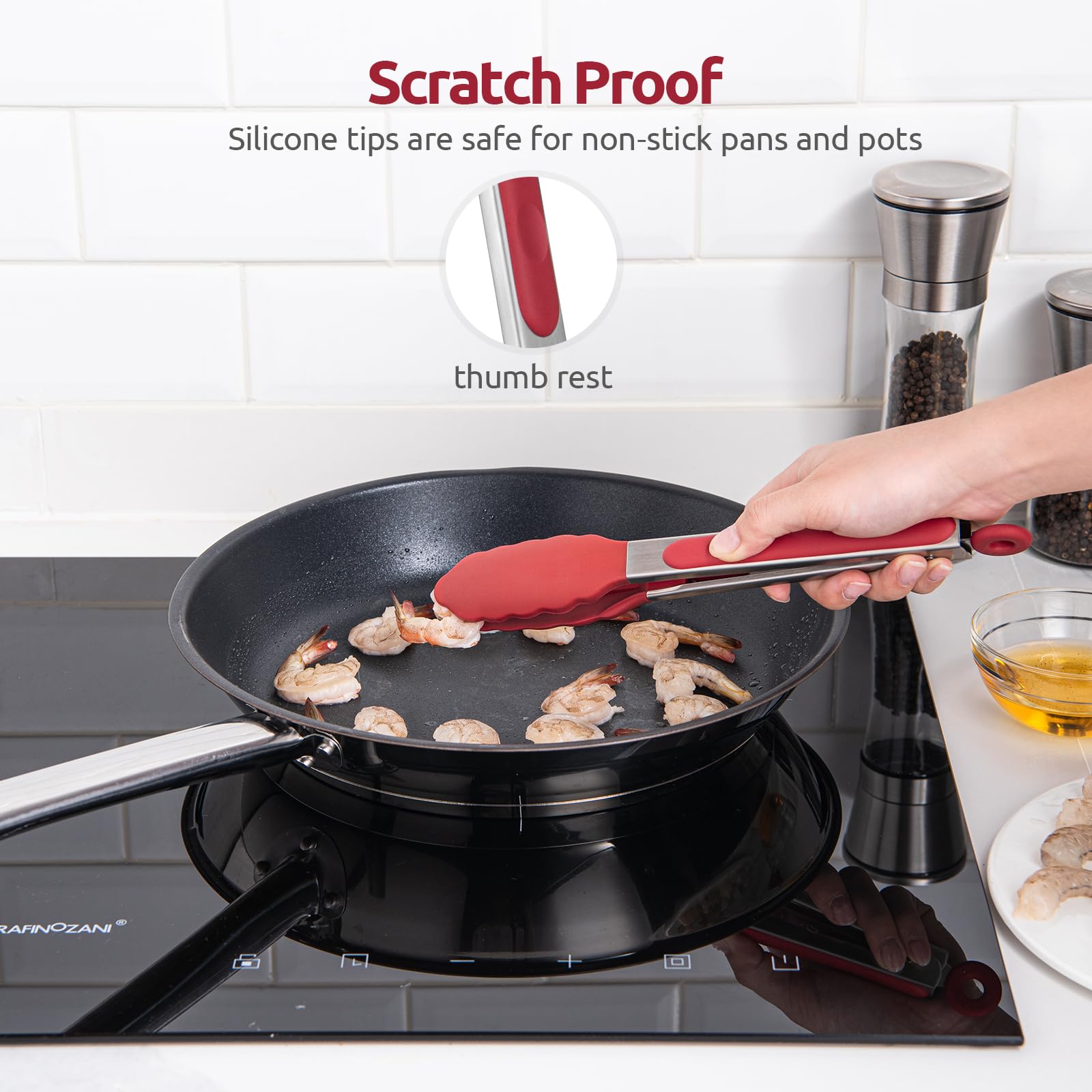 U-Taste Kitchen Tong for Cooking, 480ºF Heat-Resistant Silicone, 9in/Red