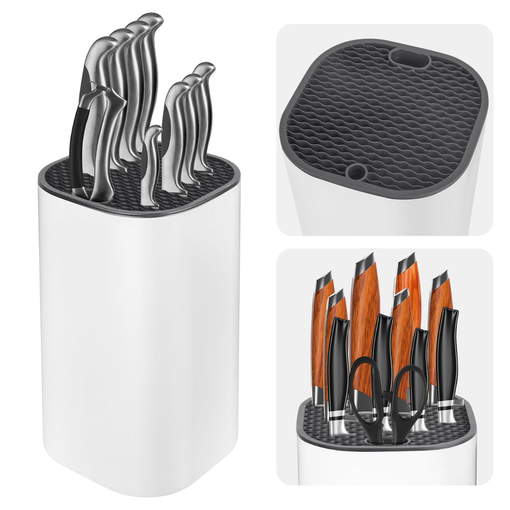 Fohil Knife Block without Knives, Universal Knife Block, Detachable Knife Holder, Space Saver Knife Storage Holder with Scissors Slot, Sharpening Bar Slot, Kitchen Knife Holder White