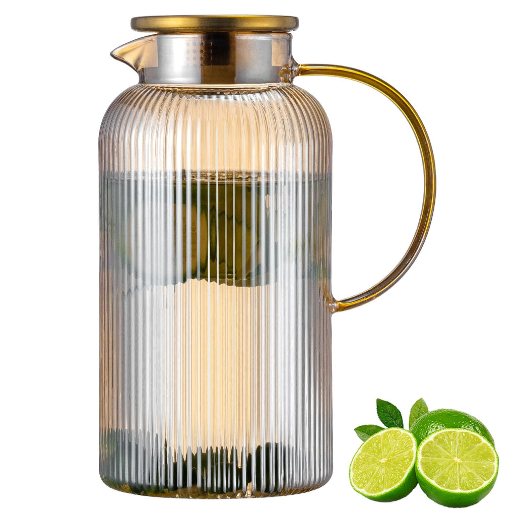 Buaic Glass Pitcher with Lid, 84 oz/ 2.5L Amber Glass Water Pitcher
