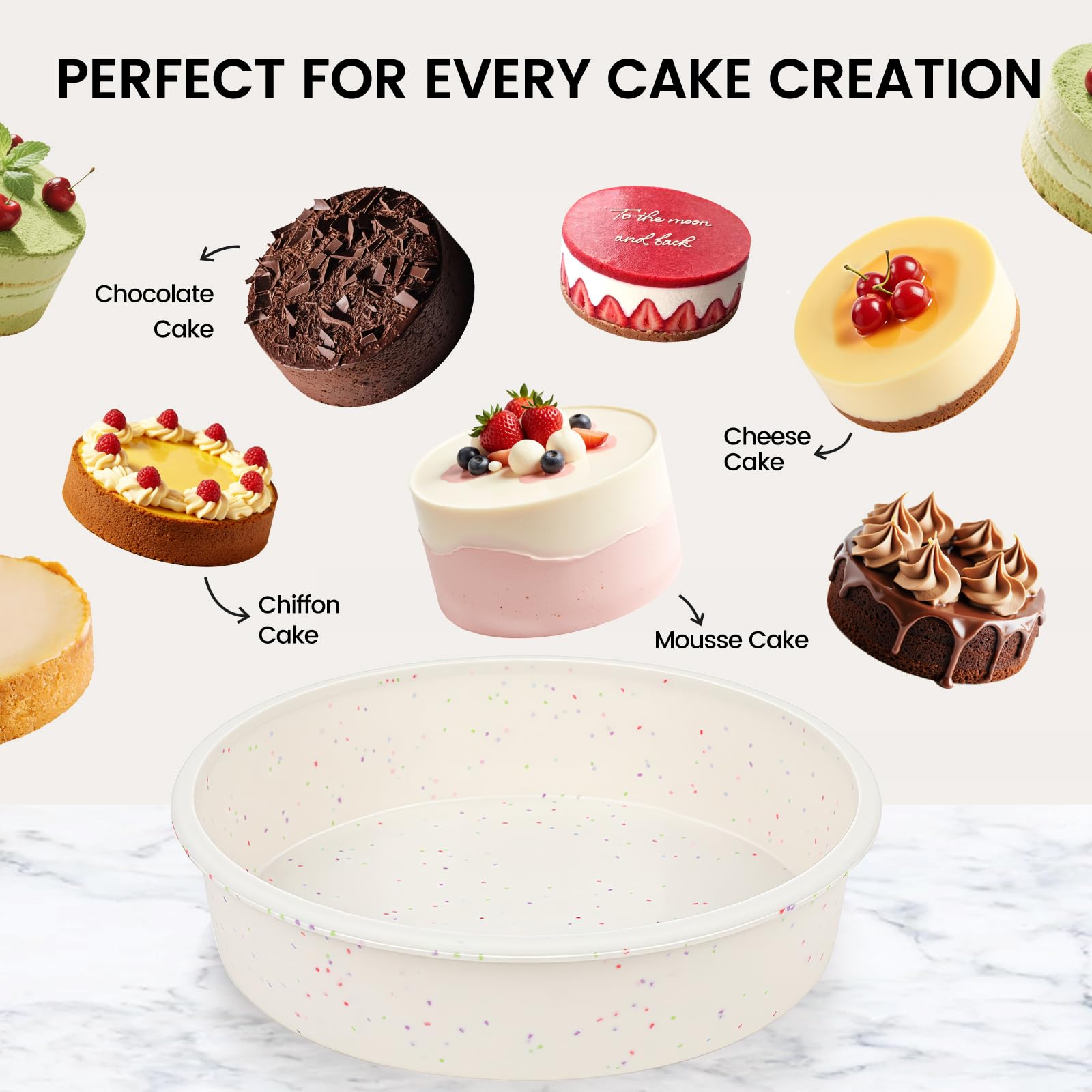 Vinino 8 Inch Silicone Round Cake Pan, Set of 2