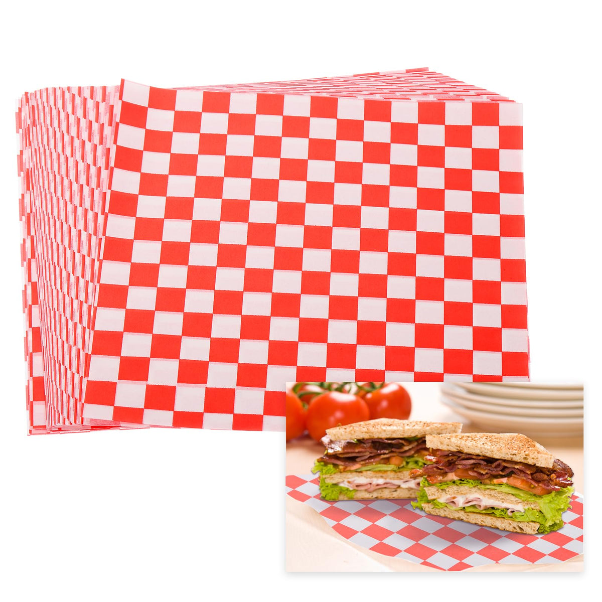 PATIKIL 7.1" x 7.1" Waxed Paper Sheets, 50Pcs Square Pattern Oil-absorbing Dry Food Wrapping Paper for Bakery Coffee Shop Home Baking Kitchen DIY, Red