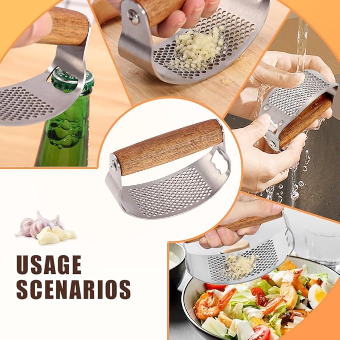 Stainless Steel Garlic Presser, Upgraded Garlic Press Rocker with Peeler and Cleaning Brush, Ergonomic Handle for Cooking Enthusiasts (3 pcs)