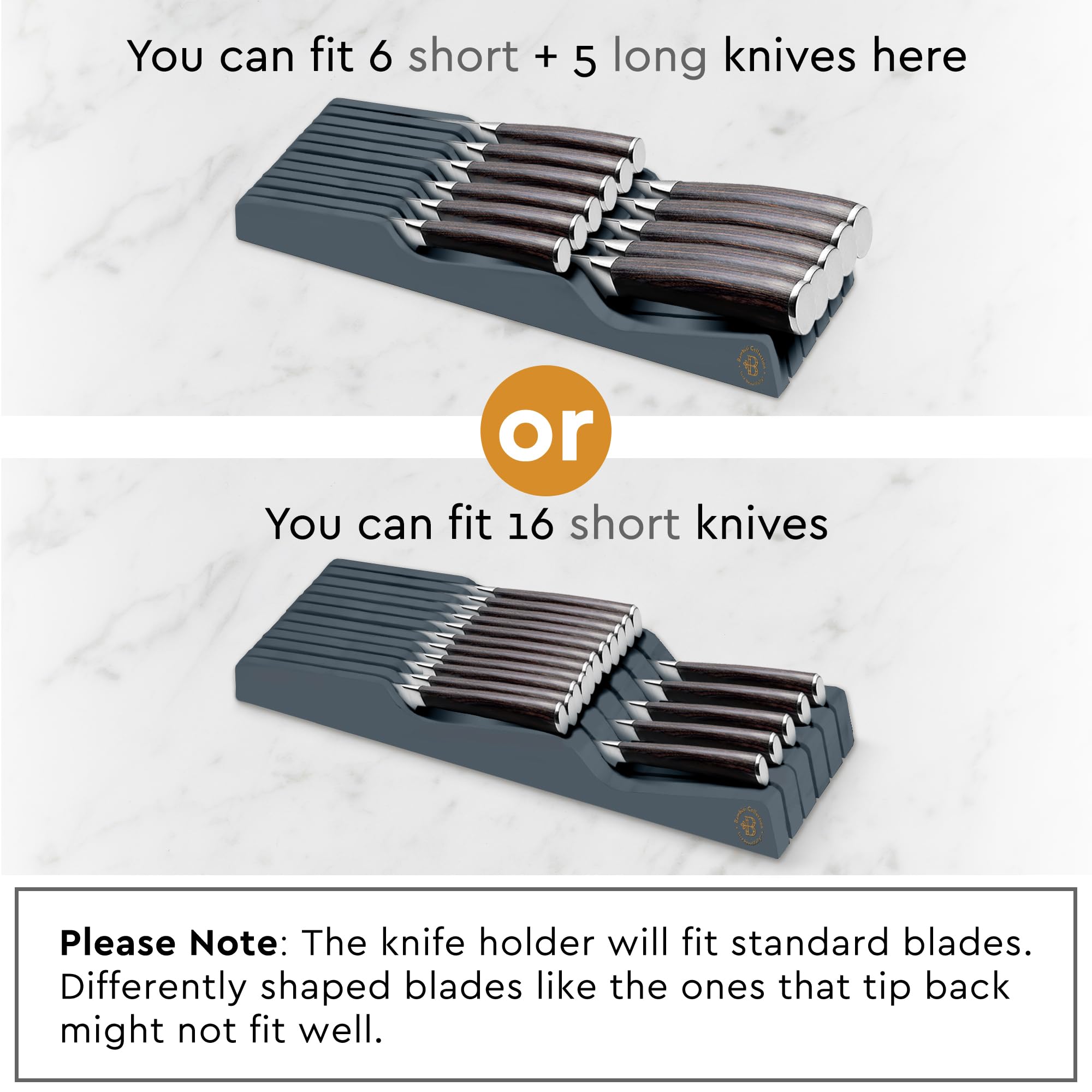 Knife Drawer Organizer, 16 Slot Bamboo In-Drawer Knife Block Without Knives