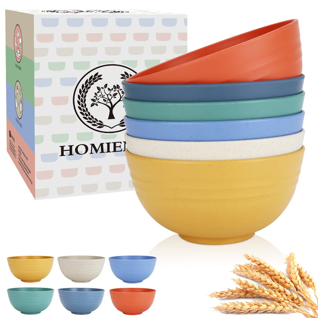 Homienly Soup Bowls, Cereal Bowl, Premium Wheat Straw Bowls Set of 8, Unbreakable Plastic Bowls Microwave Safe, Dishwasher Safe Serving Bowl for Kitchen, Breakfast, Dinner, Salad, Poke (Blue, 26 OZ)