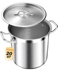 STOCKPOT 20 Quart Soup Pot with Lid – Stainless Steel Stock Pot, Heavy Duty Cooking Pot for Soup, Pasta, Stew – Induction & Oven Safe, Commercial & Home Use