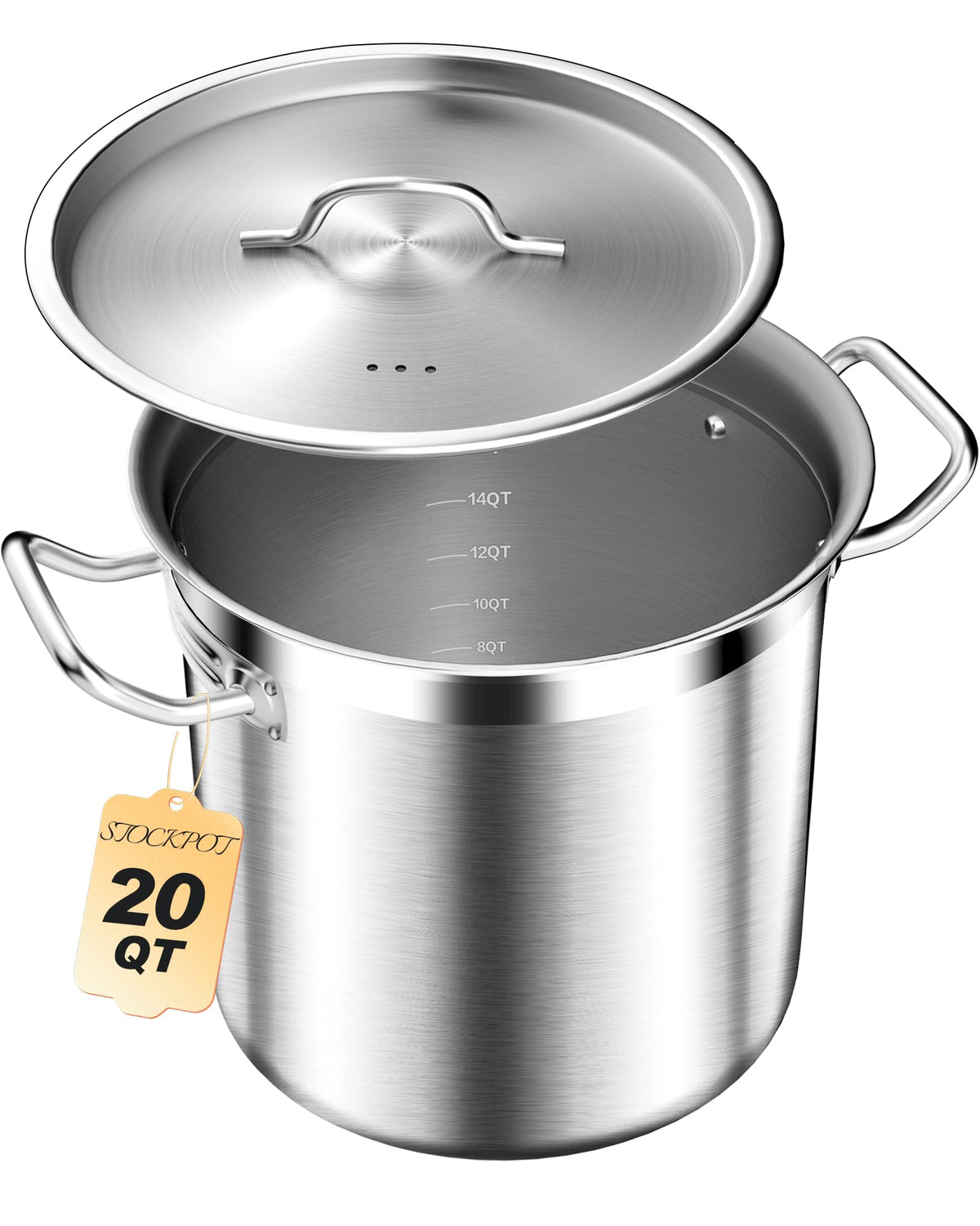 STOCKPOT 20 Quart Soup Pot with Lid – Stainless Steel Stock Pot, Heavy Duty Cooking Pot for Soup, Pasta, Stew – Induction & Oven Safe, Commercial & Home Use