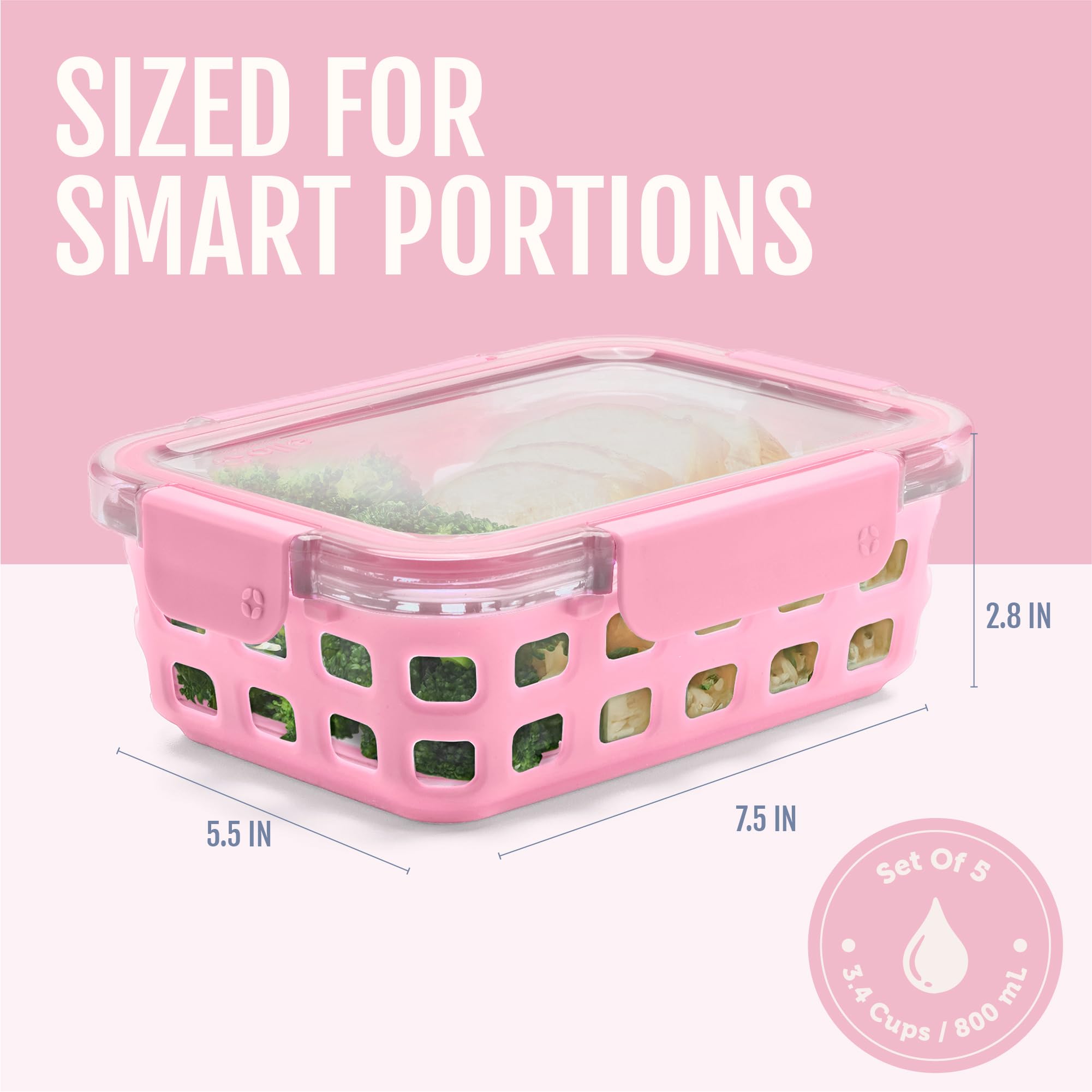 Ello Duraglass 3.4 Cup Glass Meal Prep Containers, 10 Pc, 5 Pack, Meadow