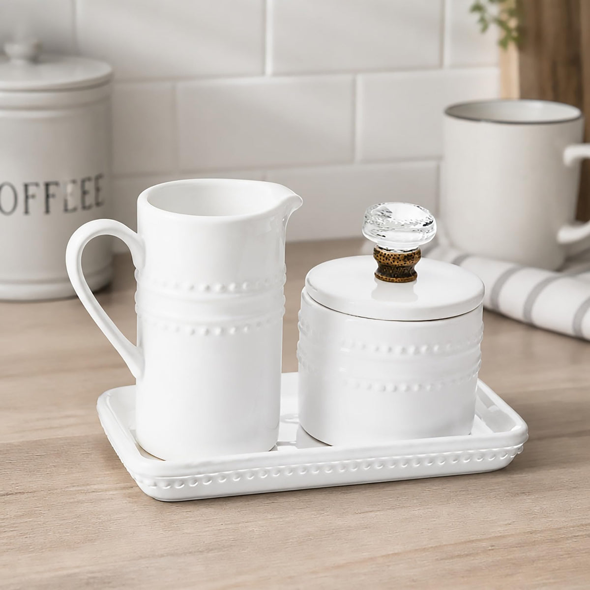 Mud Pie 47800002 Farmhouse Inspired Vintage Doorknob Cream and Sugar Set, One Size, White