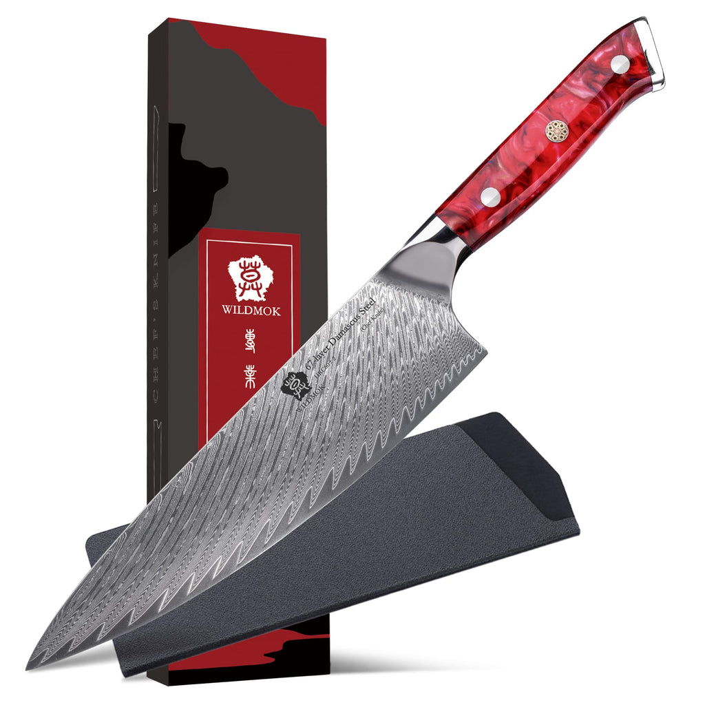 WILDMOK Damascus Chef Knife, 8 inch Japanese chef's knives, Resin Handle kitchen knife, sharp knives kitchen Cooking Knife, chef's knives Including Gift Box