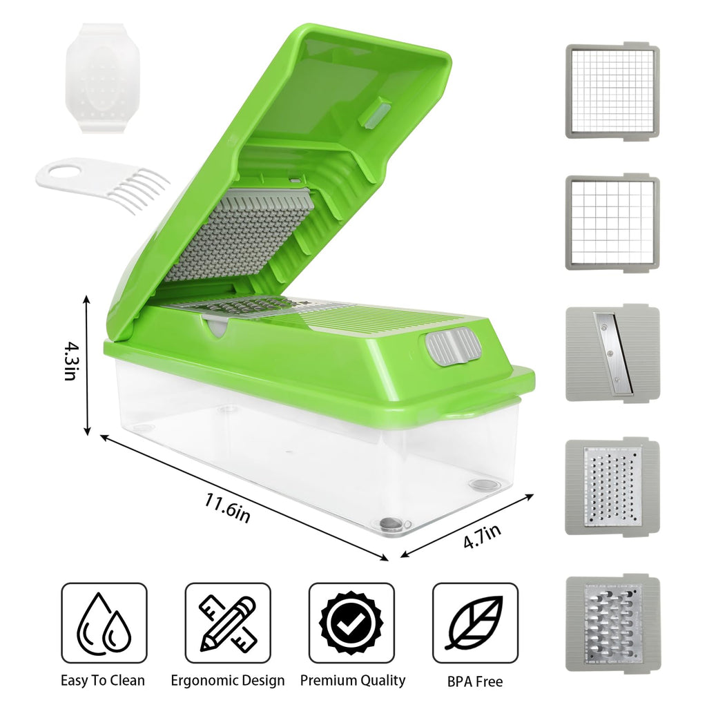 Veggie Chopper with Container, 7 in 1 Manual Food Chopper Cutter, Green