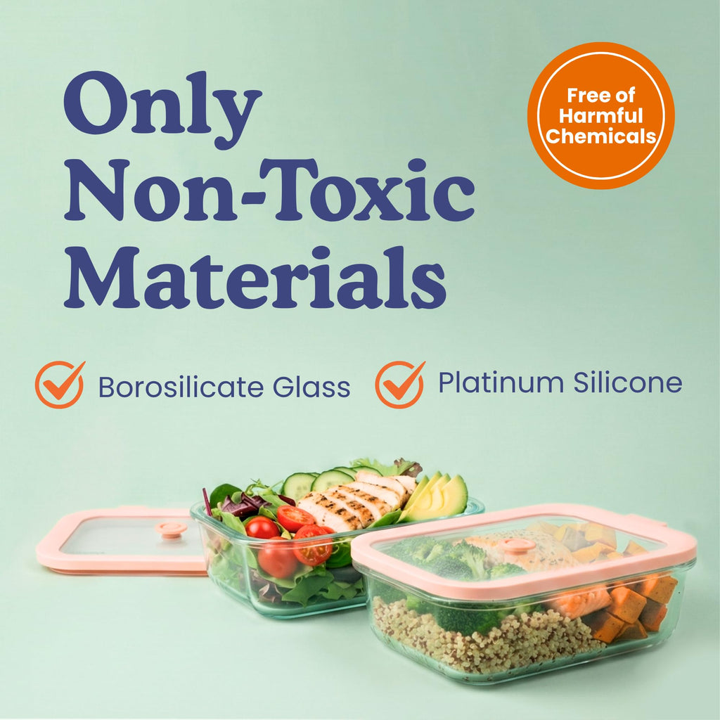 Non-Toxic Glass Food Containers with Lids, 4-Pack, Multi-Size, Beige