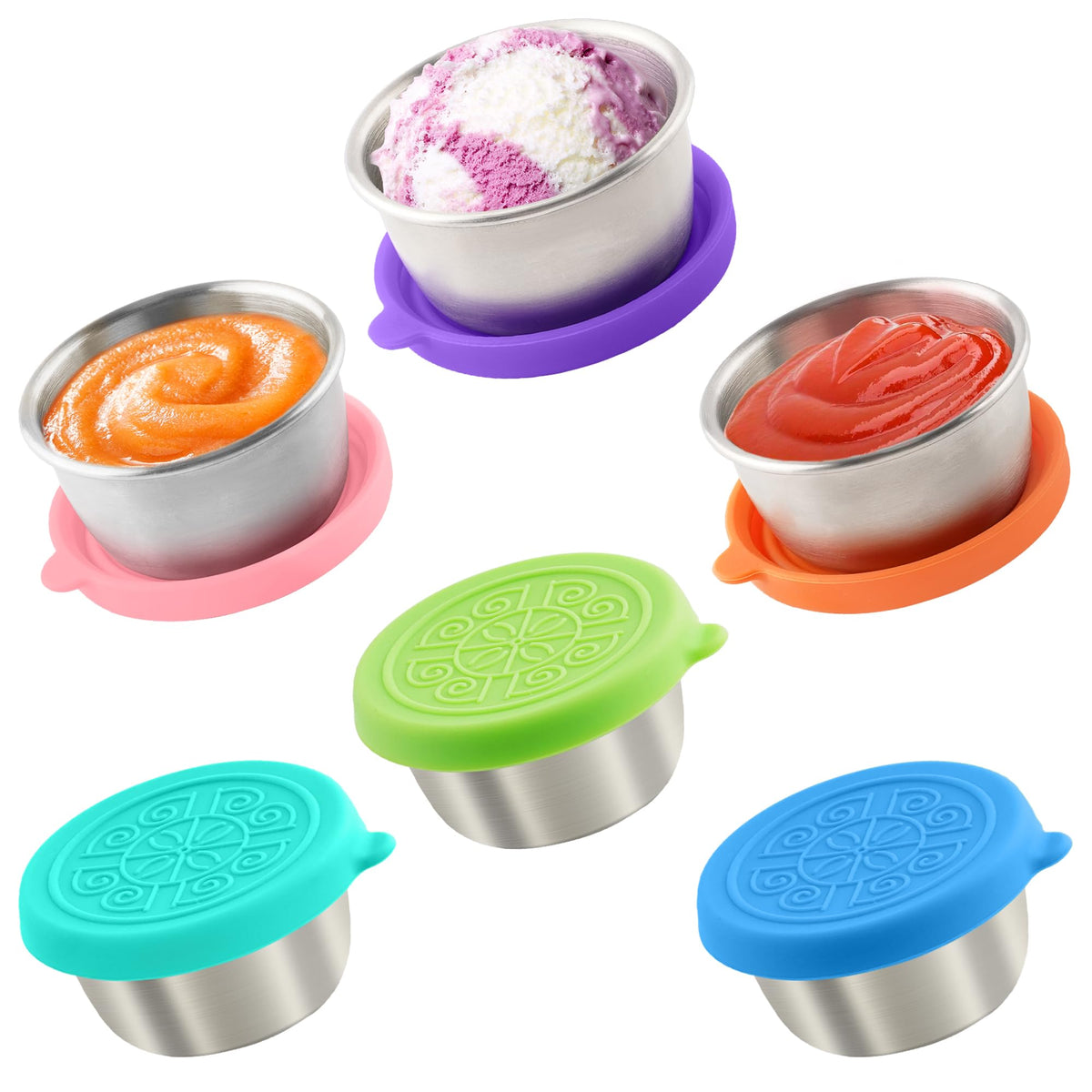 Qukaka 1.6 oz Stainless Steel Salad Dressing Containers with Lids, 6 Pack