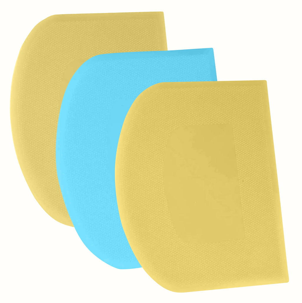 SURDOCA Dough Scraper Bench Scraper - 3P 7.1x4.9" Plastic Flexible Bowl Scraper, Sharp Edge & Angles Cake Scraper. Non-Slip Bakeware Decorating Tools Sculpting & Modeling Tools - Yellow+Blue+Yellow