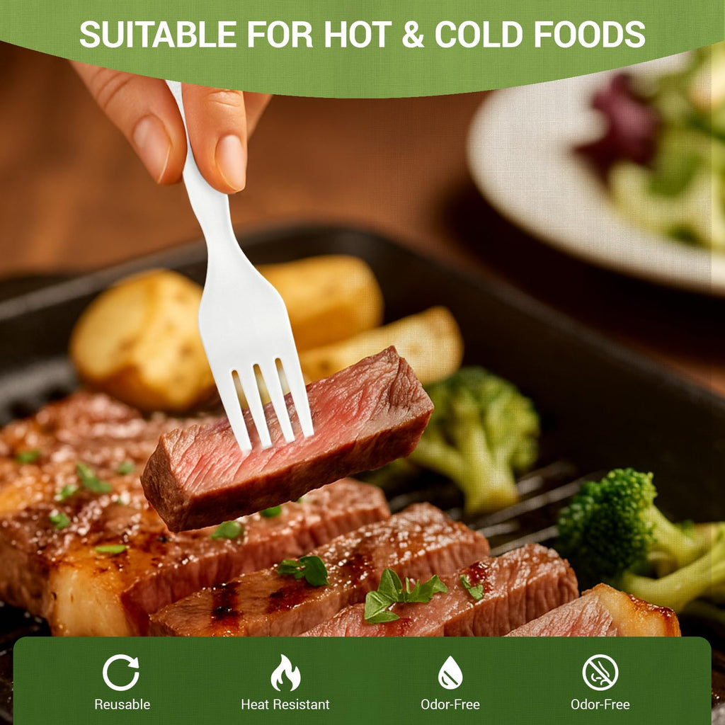 Heavy weight Compostable Froks [500Pcs] Heavy Duty Forks Disposable Utensils, BPA-Free, Heat Resistant, Eco Friendly Disposable Forks Bulk, No Plastic Disposable Cutlery for Party, Office & Picnic