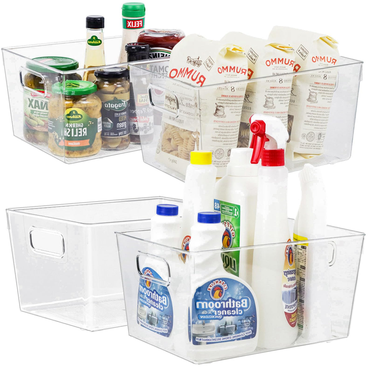ZEXALOR 10 PACK Clear Storage Bins Clear Storage Containers for Kitchen Pantry Organization, Organizing Bins with Built in Handles, Cabinet Organizers
