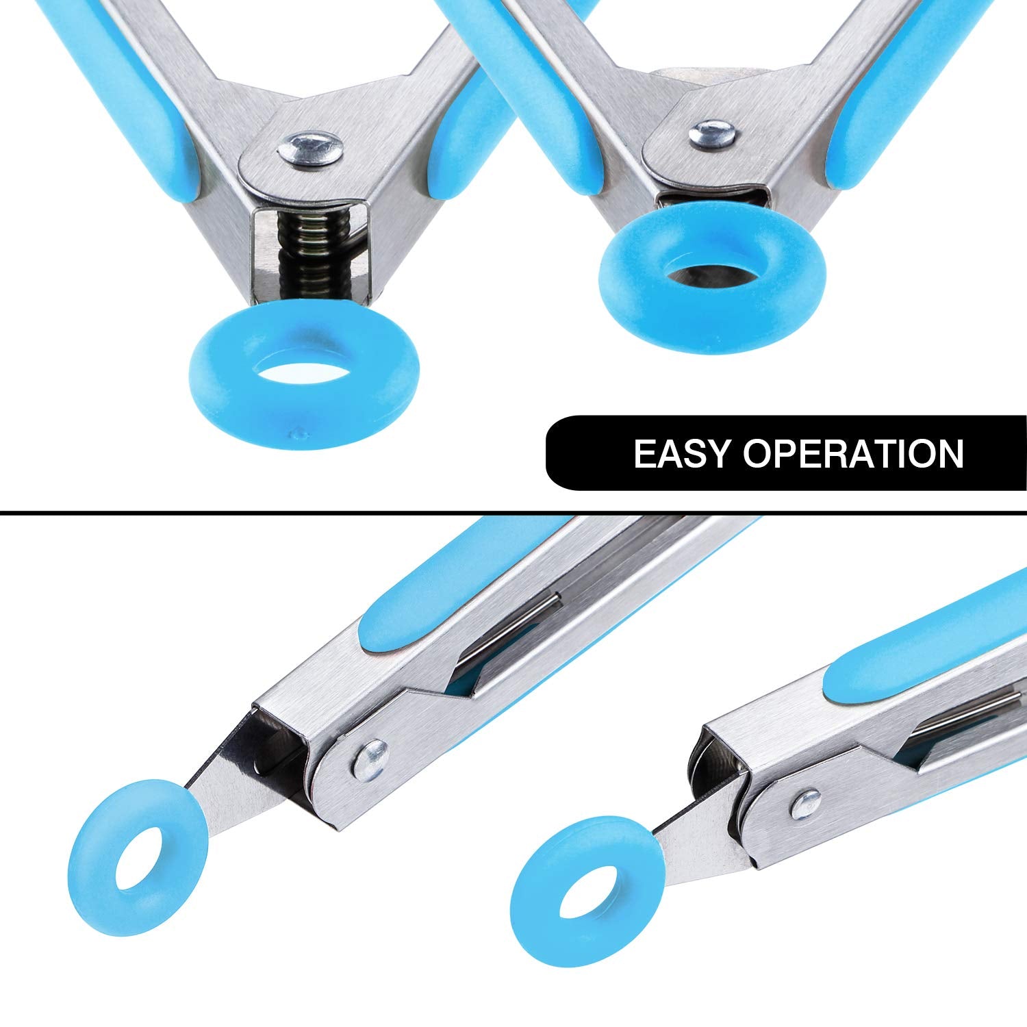 MSY BIGSUNNY Kitchen Food Tongs - 7" Mini Silicone Serving Tongs - Set of 3 (Blue)