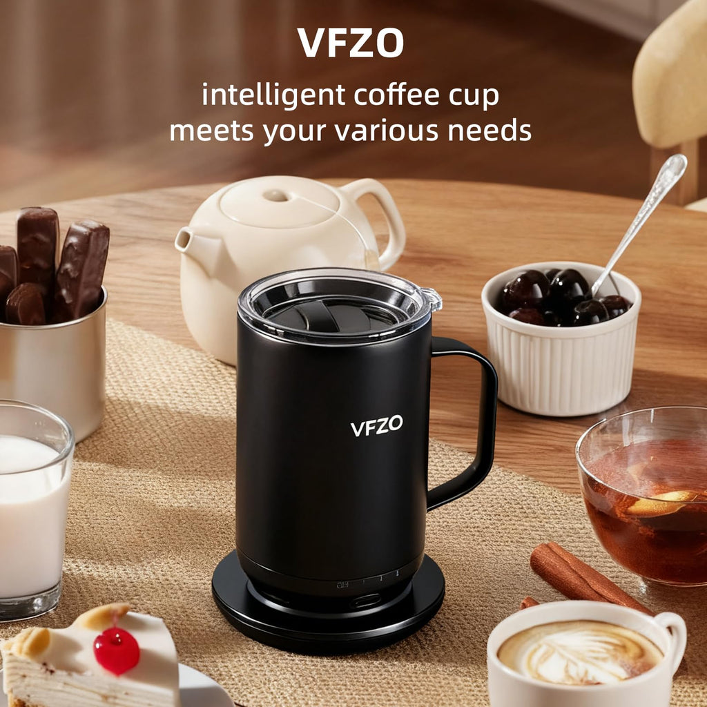 VFZO Self Heating Coffee Mug,High-Capacity- 18 oz, 180 Min Battery Life, Smart Heated Coffee Mug，Smart Mug, Simple Temperature Control Operation (wine red)