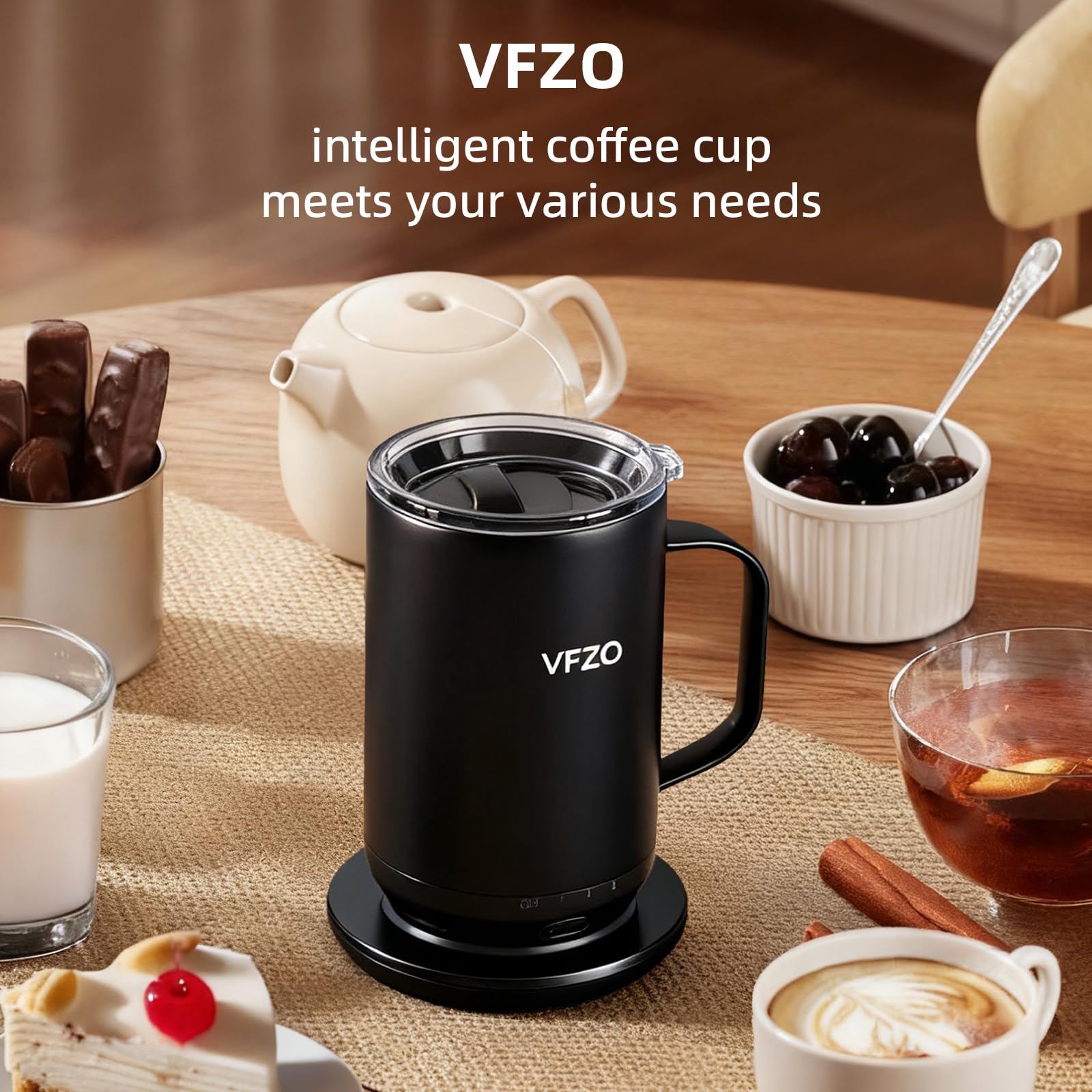 VFZO Self Heating Coffee Mug,High-Capacity- 18 oz, 180 Min Battery Life, Smart Heated Coffee Mug，Smart Mug, Simple Temperature Control Operation (wine red)