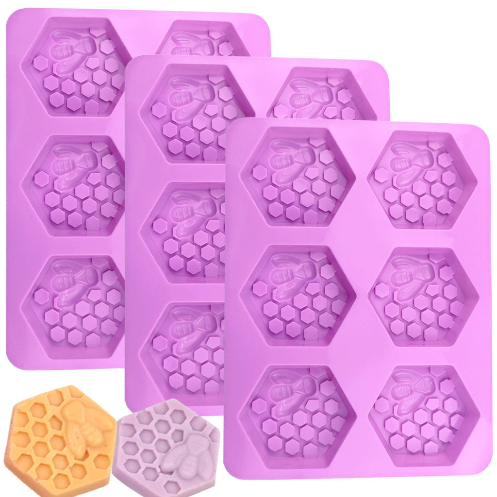 PSKJATIN 3 Pcs Honeycomb Soap Molds-Honeybee Silicone Molds for Soap,3D Bee Soap Molds for Homemade Soap Bath Bombs Shower Steamer Lotion Bars Chocolate Candy